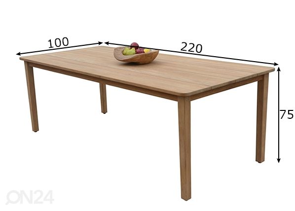 Ruokapöytä Maldive 100x220 cm mitat