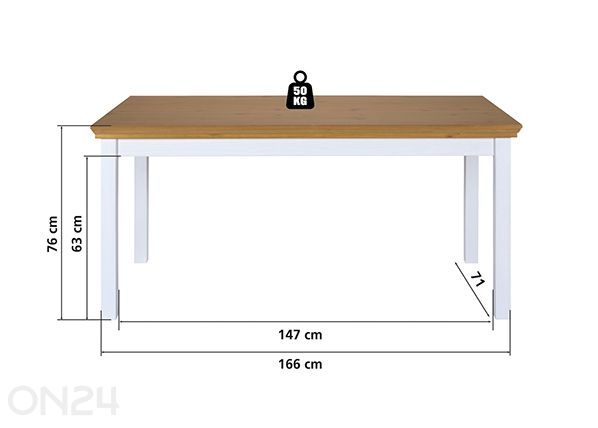 Ruokapöytä Maluno 90x166 cm mitat