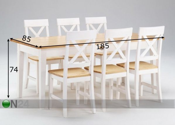 Ruokapöytä Monaco 185x85 cm mitat