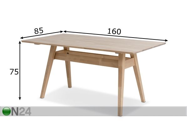 Ruokapöytä NOTTE, koivu 160x85 cm mitat