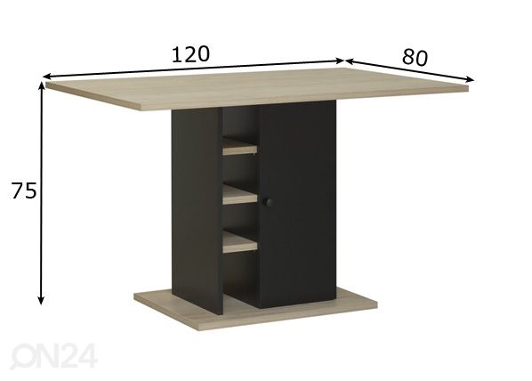 Ruokapöytä Oxford 120x80 cm mitat