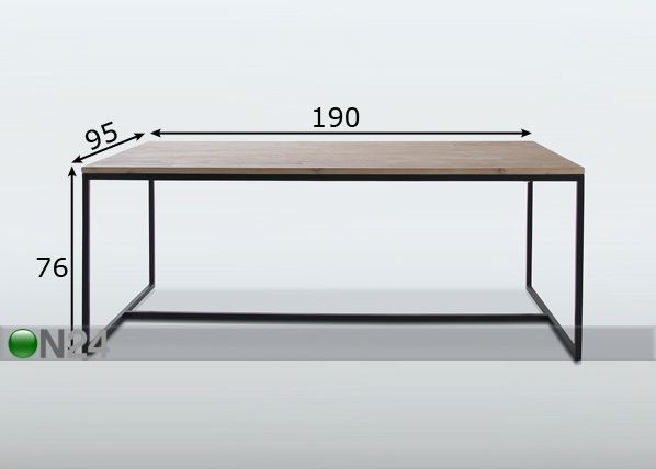 Ruokapöytä PLANK 95x190 cm mitat