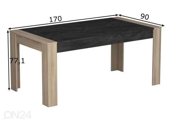 Ruokapöytä Sheffield 170x90 cm mitat