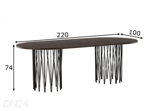 Ruokapöytä Stone 220x100 cm mitat