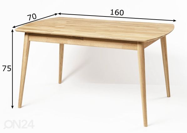 Ruokapöytä tammea Scan 160x70 cm, valkoinen öljy mitat
