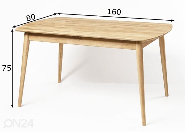 Ruokapöytä tammea Scan 160x80 cm, valkoinen öljy mitat