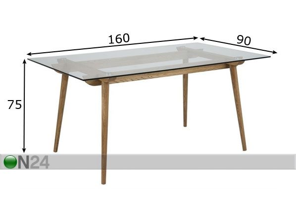 Ruokapöytä Taxi 160x90 cm mitat