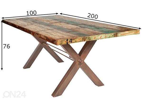 Ruokapöytä Tische 100x200 cm mitat