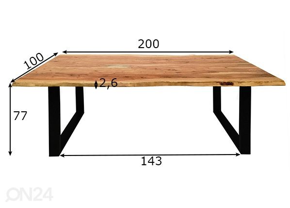 Ruokapöytä Tische 200x100 cm mitat