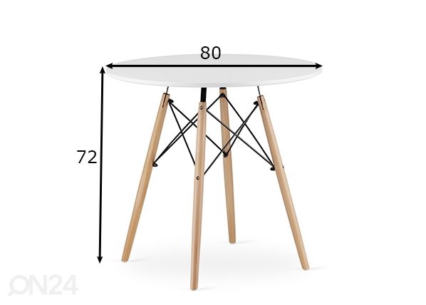Ruokapöytä Todi Ø 80 cm, valkoinen mitat