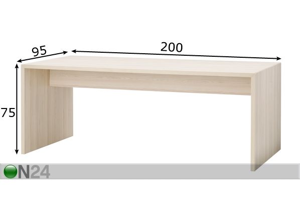 Ruokapöytä/työpöytä QUADRA 95x200cm mitat