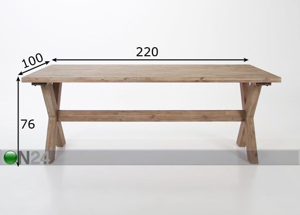 Ruokapöytä X-LINE 100x220 cm mitat