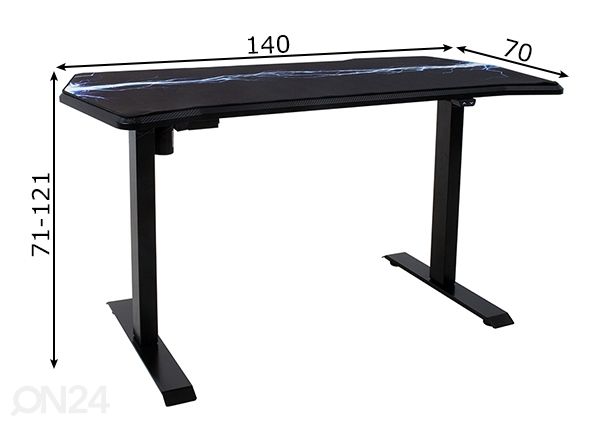 Säädettävä pöytä Gamer, 1 moottori + hiirimatto mitat