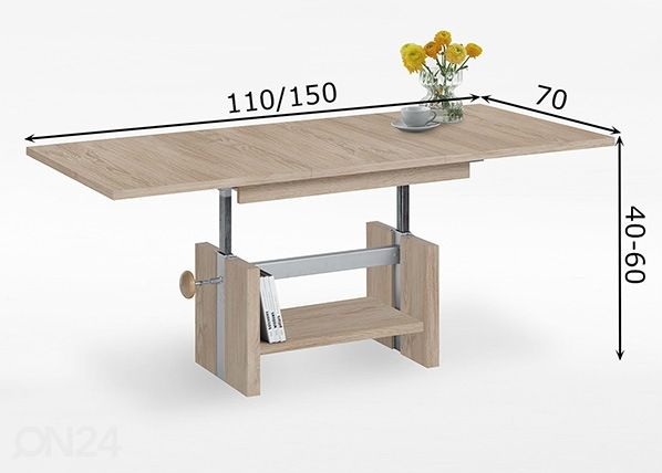 Säädettävä sohvapöytä ARLES 110-150x70 cm mitat