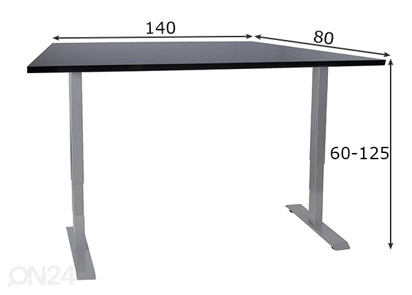 Säädettävä työpöytä Ergo, 2 moottoria mitat