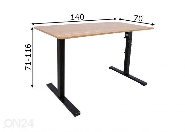 Säädettävä työpöytä Ergo Optimal 140x70 cm, 1-moottori mitat