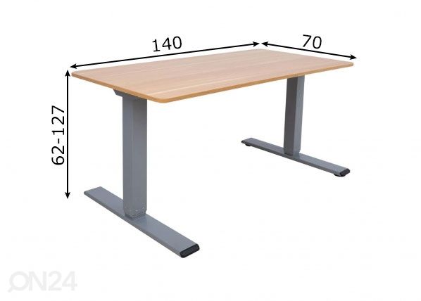 Säädettävä työpöytä Ergo Optimal 140x70 cm, 2 moottoria mitat