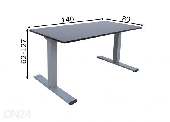 Säädettävä työpöytä Ergo Optimal 140x80 cm, 2 moottoria mitat