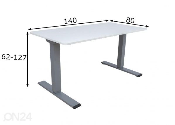 Säädettävä työpöytä Ergo Optimal 140x80 cm, 2 moottoria mitat