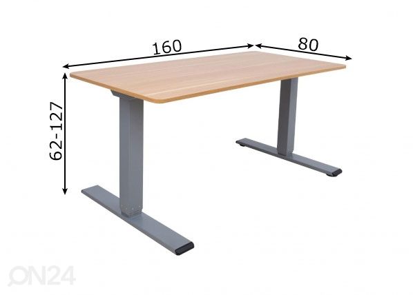 Säädettävä työpöytä Ergo Optimal 160x80 cm, 2 -moottoria mitat