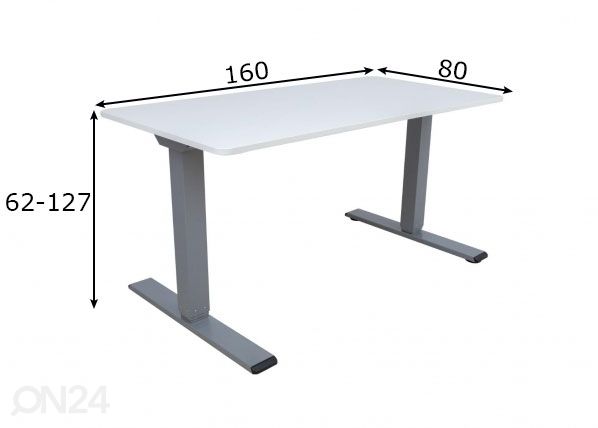 Säädettävä työpöytä Ergo Optimal 160x80 cm, 2 moottoria mitat