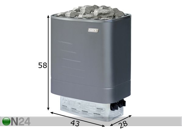 Sähkökiuas NARVI NM600 6 kw mitat