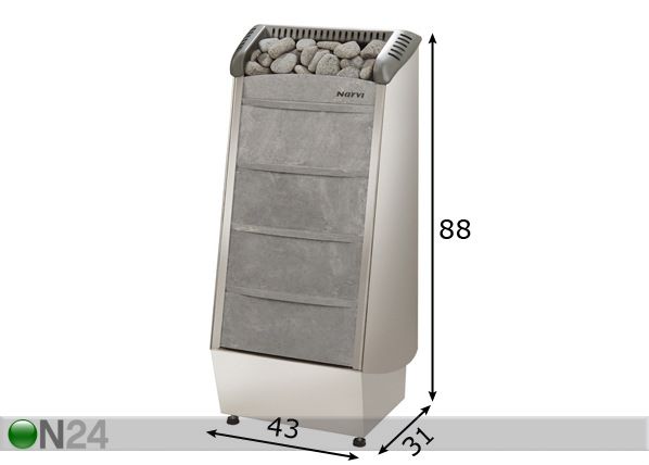 Sähkökiuas NARVI ROCKY ELECTRON 6 kw mitat