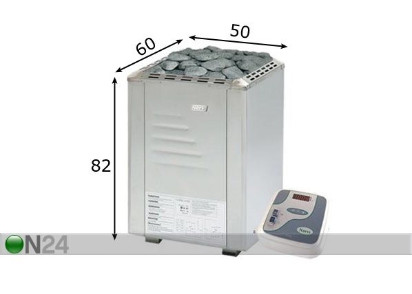 Sähkökiuas NARVI ULTRA 9 kW mitat