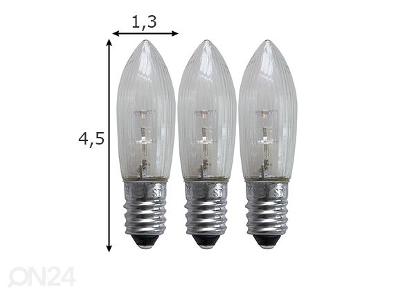 Sähkölamput E10 0,2 W (3 kpl) mitat