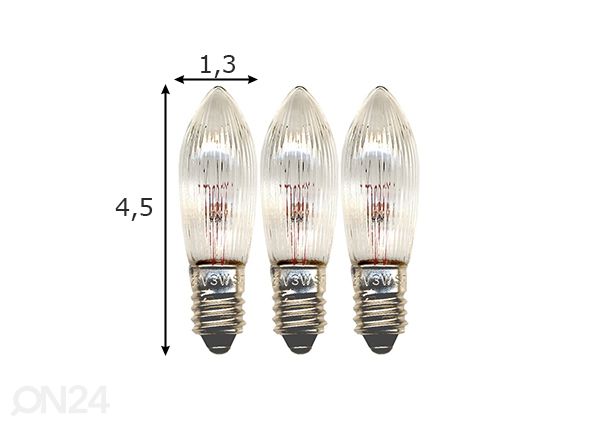 Sähkölamput E10 3 W (3 kpl) mitat