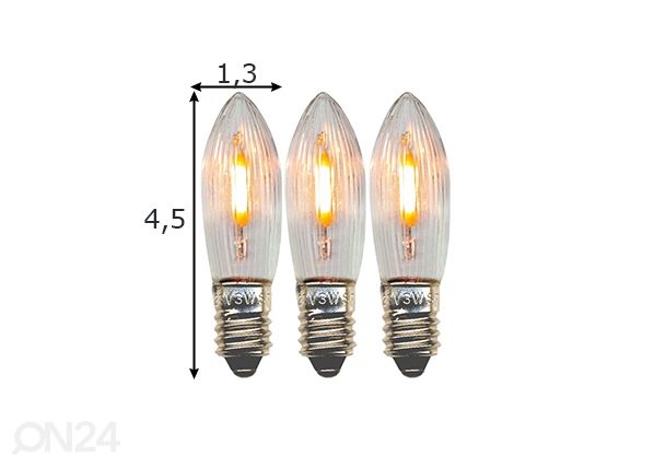 Sähkölamput E10 3 W (3kpl) mitat