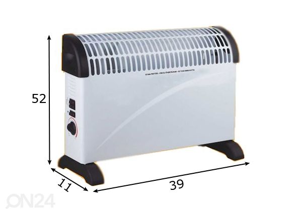 Sähköpatteri Kempten tuulettimella 2000W mitat