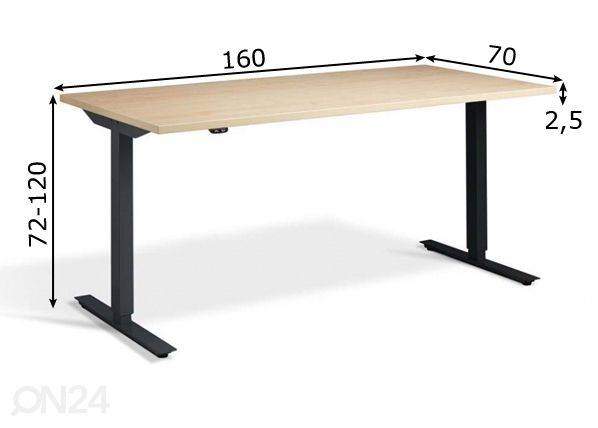 sähkötyöpöytä 160 cm mitat