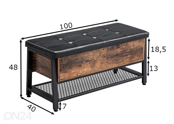 Säilytyspenkki, rustiikki ruskea/musta mitat