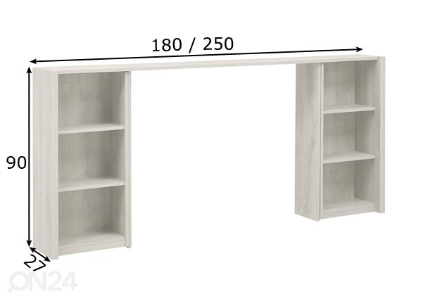 Sängyn päätyhylly Eden 180/250 cm mitat