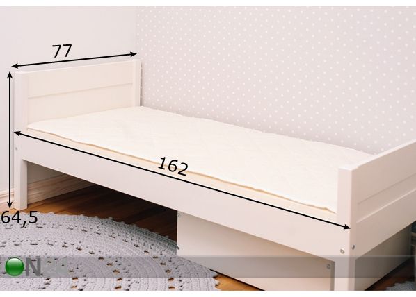Sänky 70x155 cm+patja+sijauspatja mitat