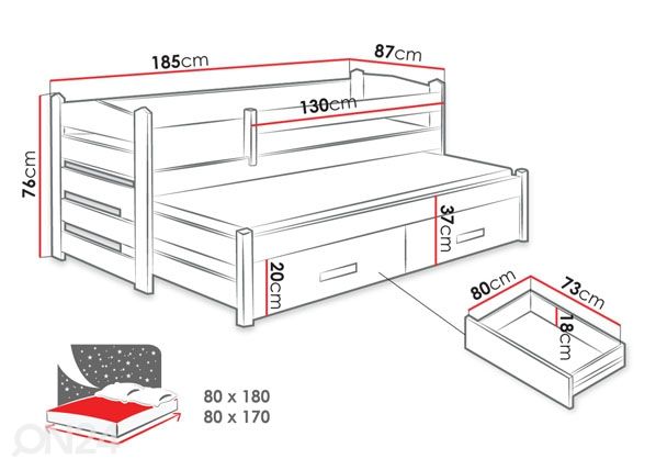 Sänky 80x180 cm mitat