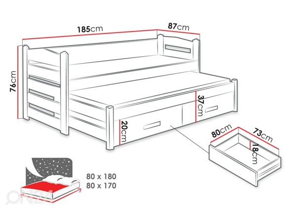 Sänky 80x180 cm mitat