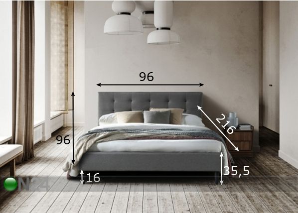 Sänky 90x200 cm mitat
