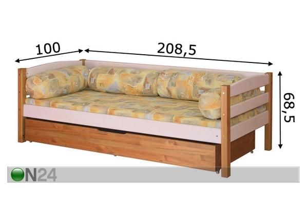Sänky BERT 90x 200 cm + vuodevaatelaatikko mitat