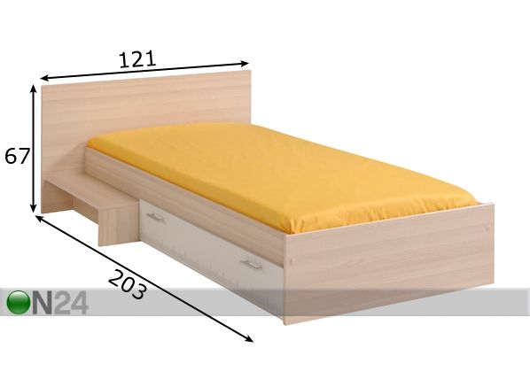 Sänky CHARLY 90x200 cm+vuodevaatelaatikko mitat