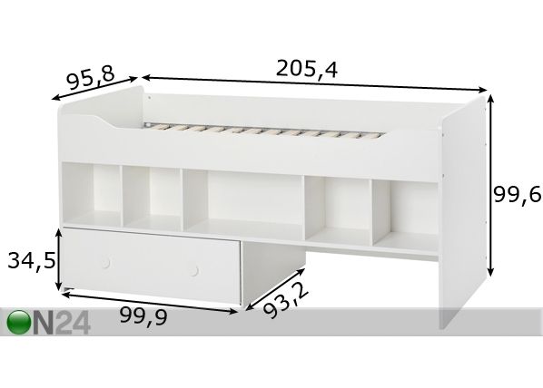 Sänky COMBEE 90x200 cm+vuodevaatelaatikko mitat
