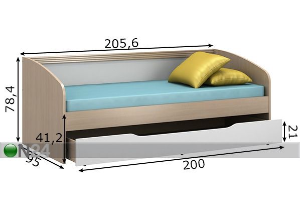 Sänky Dakota 90x200 cm mitat