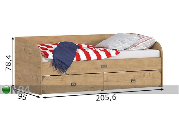 Sänky Fregat 90x200 cm mitat