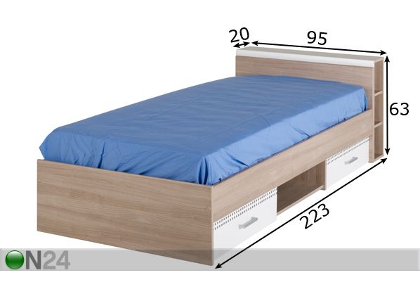 Sänky GIGA 90x200 cm+päätyhylly mitat