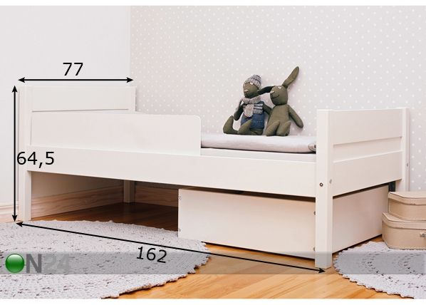 Sänky, mänty 70x155 cm+patjat+turvalaita mitat