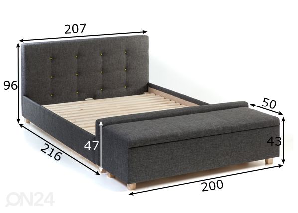 Sänky nappikoristeilla VENECIJA 200x200 cm + rahi mitat