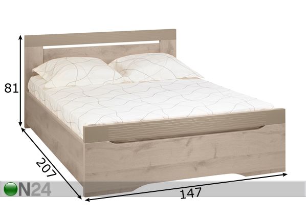 Sänky PERLA OAK 140x200 cm mitat