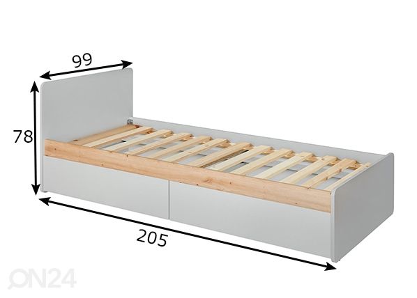 Sänky Vivero 90x200 cm, perla tammi/ artrisan tammi mitat