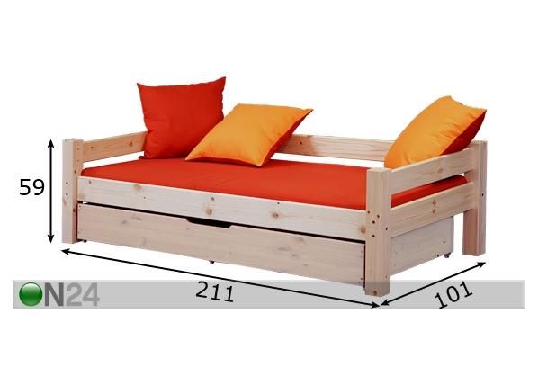Sänky+vuodevaatelaatikko FÖÖNIKS 90x200 cm mitat